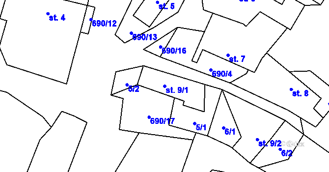 Parcela st. 9/1 v KÚ Řečice u Humpolce, Katastrální mapa