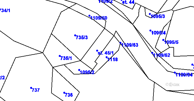 Parcela st. 45/1 v KÚ Řečice u Humpolce, Katastrální mapa