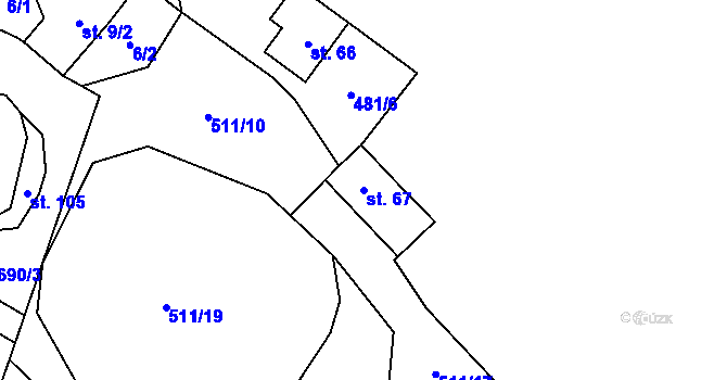 Parcela st. 67 v KÚ Řečice u Humpolce, Katastrální mapa
