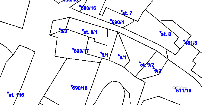 Parcela st. 5/1 v KÚ Řečice u Humpolce, Katastrální mapa
