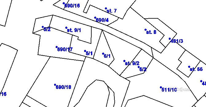 Parcela st. 6/1 v KÚ Řečice u Humpolce, Katastrální mapa