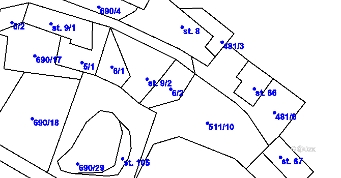 Parcela st. 6/2 v KÚ Řečice u Humpolce, Katastrální mapa