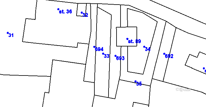 Parcela st. 33 v KÚ Řečice u Humpolce, Katastrální mapa