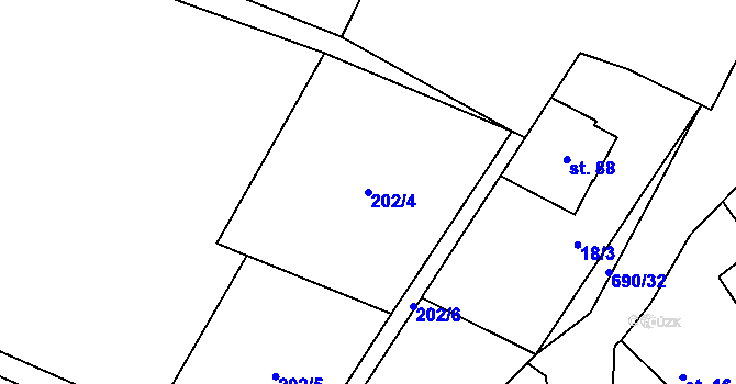 Parcela st. 202/4 v KÚ Řečice u Humpolce, Katastrální mapa
