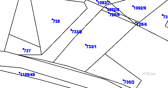 Parcela st. 733 v KÚ Řečice u Humpolce, Katastrální mapa