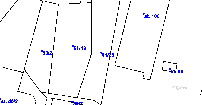 Parcela st. 51/25 v KÚ Řečice u Humpolce, Katastrální mapa