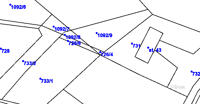 Parcela st. 726/4 v KÚ Řečice u Humpolce, Katastrální mapa