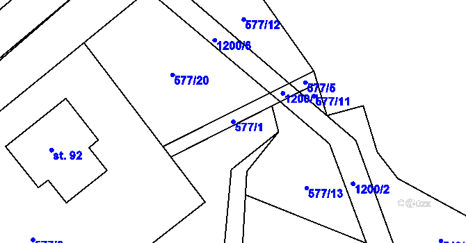 Parcela st. 577/1 v KÚ Křepiny, Katastrální mapa