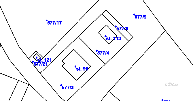 Parcela st. 577/4 v KÚ Křepiny, Katastrální mapa