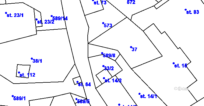 Parcela st. 589/8 v KÚ Křepiny, Katastrální mapa