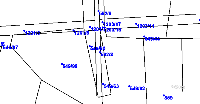 Parcela st. 592/8 v KÚ Křepiny, Katastrální mapa