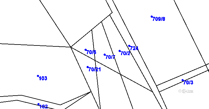 Parcela st. 70/7 v KÚ Křepiny, Katastrální mapa