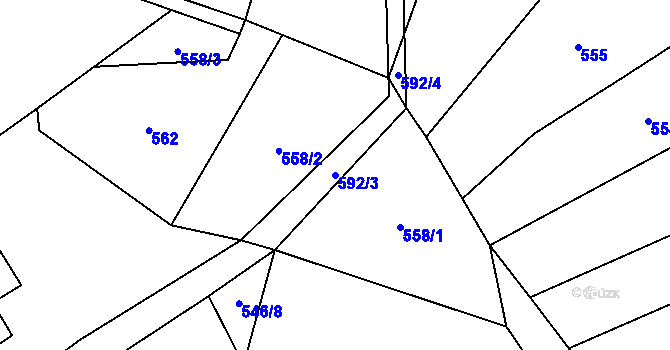 Parcela st. 592/3 v KÚ Křepiny, Katastrální mapa