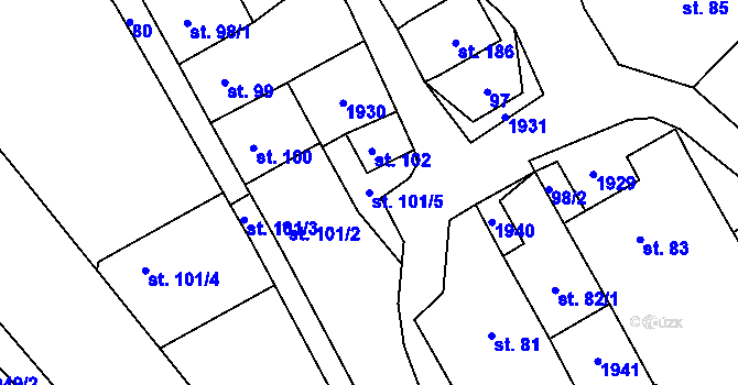 Parcela st. 101/5 v KÚ Řečice nad Bobrůvkou, Katastrální mapa