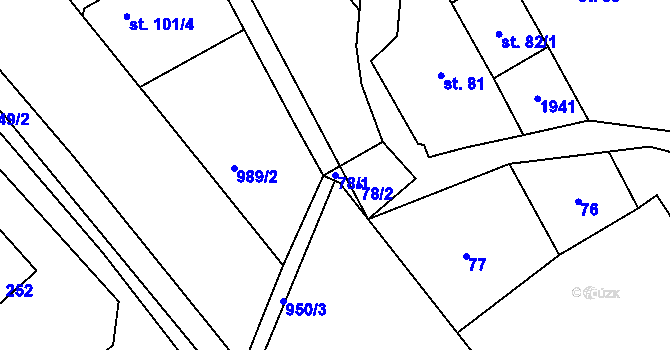 Parcela st. 78/1 v KÚ Řečice nad Bobrůvkou, Katastrální mapa
