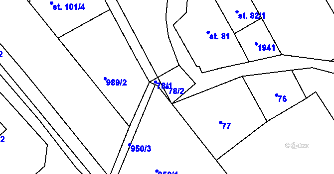 Parcela st. 78/2 v KÚ Řečice nad Bobrůvkou, Katastrální mapa