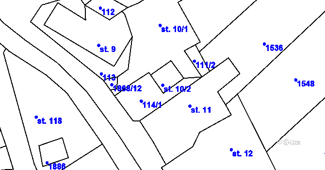 Parcela st. 10/2 v KÚ Řečice nad Bobrůvkou, Katastrální mapa