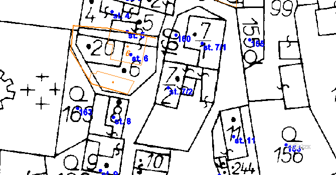 Parcela st. 7/2 v KÚ Ředhošť, Katastrální mapa