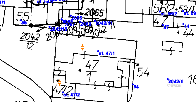 Parcela st. 47/1 v KÚ Ředhošť, Katastrální mapa