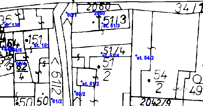 Parcela st. 51/4 v KÚ Ředhošť, Katastrální mapa