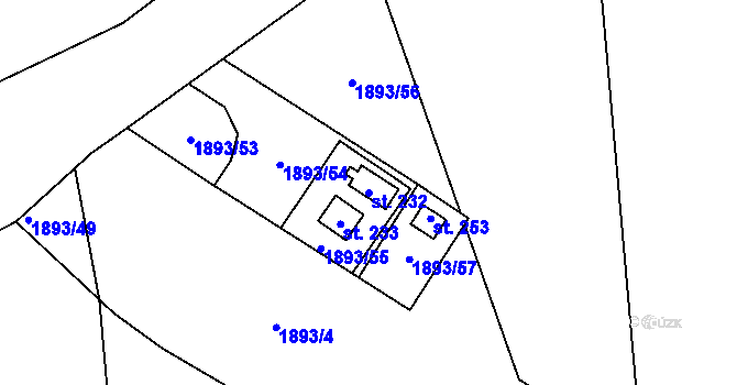Parcela st. 232 v KÚ Ředhošť, Katastrální mapa