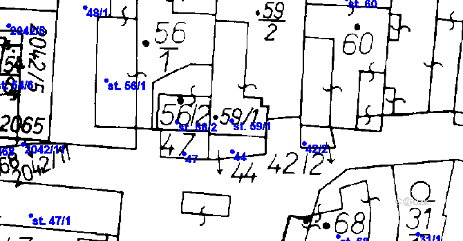 Parcela st. 59/1 v KÚ Ředhošť, Katastrální mapa