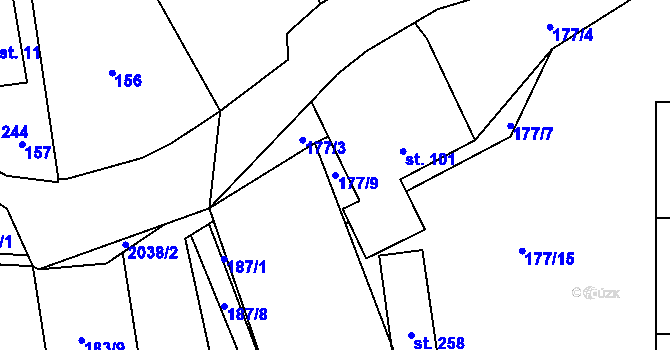 Parcela st. 177/9 v KÚ Ředhošť, Katastrální mapa