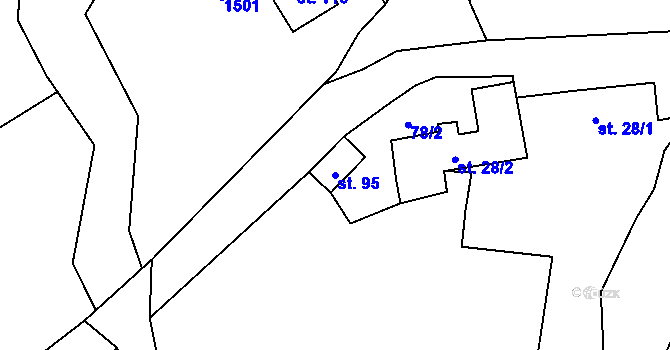 Parcela st. 95 v KÚ Ředice, Katastrální mapa