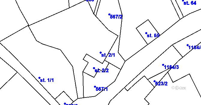 Parcela st. 2/1 v KÚ Ředice, Katastrální mapa