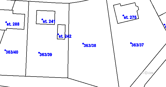 Parcela st. 363/38 v KÚ Babice u Řehenic, Katastrální mapa