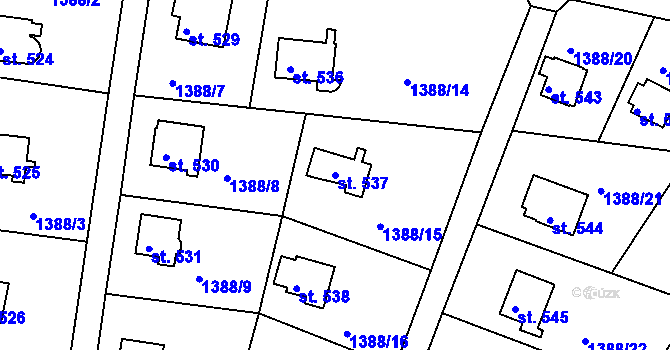 Parcela st. 537 v KÚ Čakovice u Řehenic, Katastrální mapa