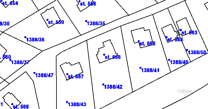 Parcela st. 566 v KÚ Čakovice u Řehenic, Katastrální mapa
