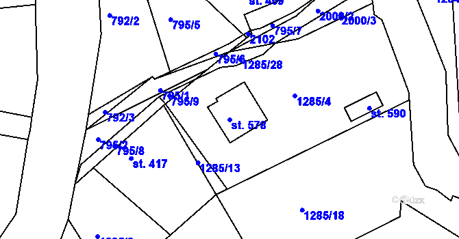 Parcela st. 578 v KÚ Čakovice u Řehenic, Katastrální mapa