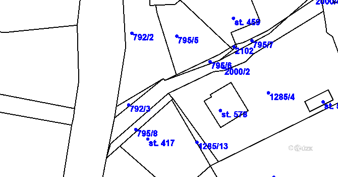 Parcela st. 795/1 v KÚ Čakovice u Řehenic, Katastrální mapa