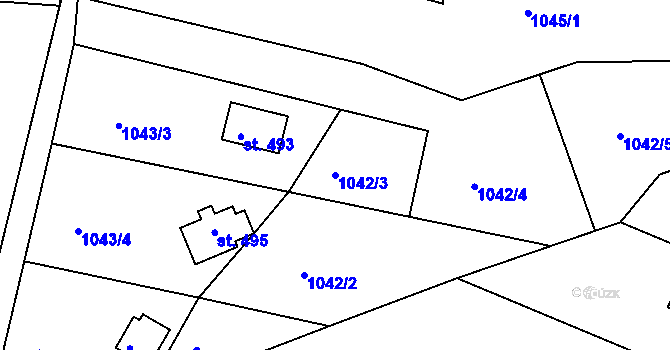 Parcela st. 1042/3 v KÚ Čakovice u Řehenic, Katastrální mapa