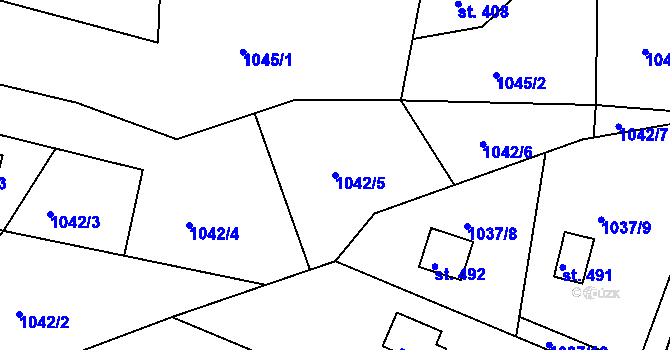 Parcela st. 1042/5 v KÚ Čakovice u Řehenic, Katastrální mapa