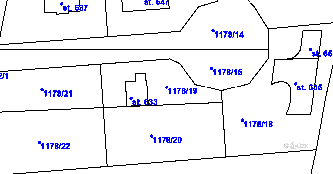 Parcela st. 1178/19 v KÚ Čakovice u Řehenic, Katastrální mapa