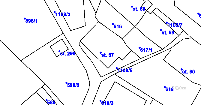 Parcela st. 57 v KÚ Malešín, Katastrální mapa
