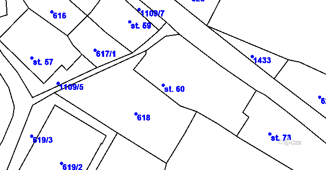 Parcela st. 60 v KÚ Malešín, Katastrální mapa