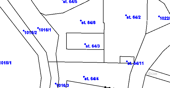 Parcela st. 64/3 v KÚ Malešín, Katastrální mapa