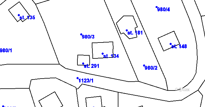 Parcela st. 134 v KÚ Malešín, Katastrální mapa