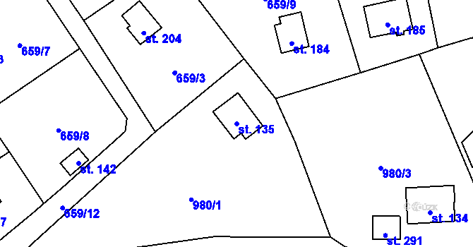 Parcela st. 135 v KÚ Malešín, Katastrální mapa