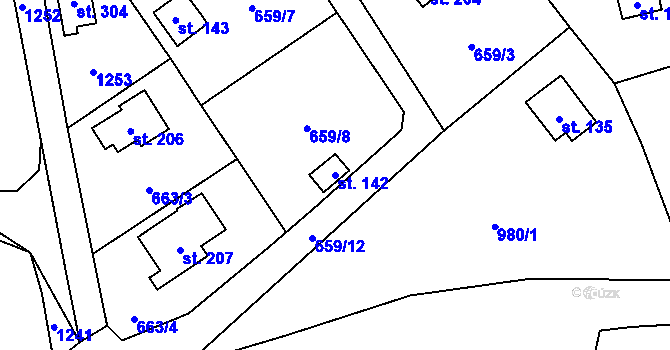 Parcela st. 142 v KÚ Malešín, Katastrální mapa