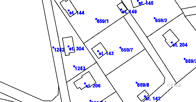Parcela st. 143 v KÚ Malešín, Katastrální mapa