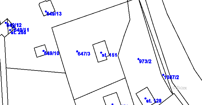 Parcela st. 151 v KÚ Malešín, Katastrální mapa