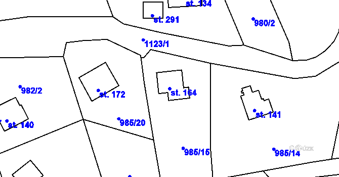 Parcela st. 164 v KÚ Malešín, Katastrální mapa