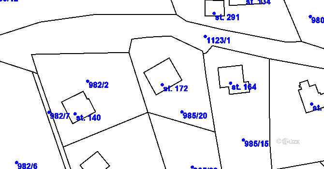 Parcela st. 172 v KÚ Malešín, Katastrální mapa