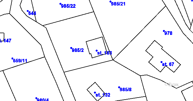 Parcela st. 183 v KÚ Malešín, Katastrální mapa