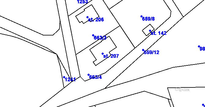 Parcela st. 207 v KÚ Malešín, Katastrální mapa