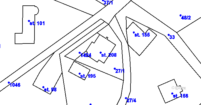 Parcela st. 208 v KÚ Malešín, Katastrální mapa